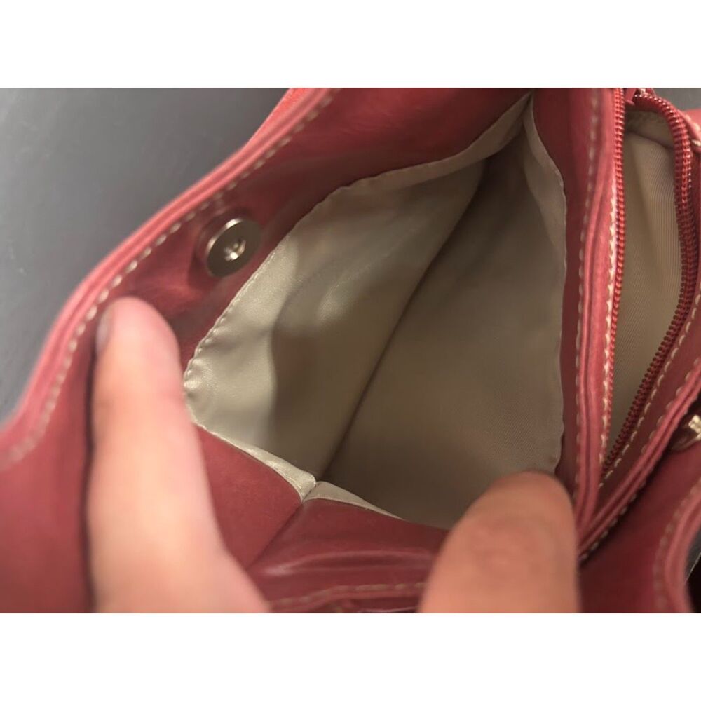 NIne West y2k Mini Bag Red "D" Monogram initial Faux Leather Burgundy Crescent - Picture 5 of 8